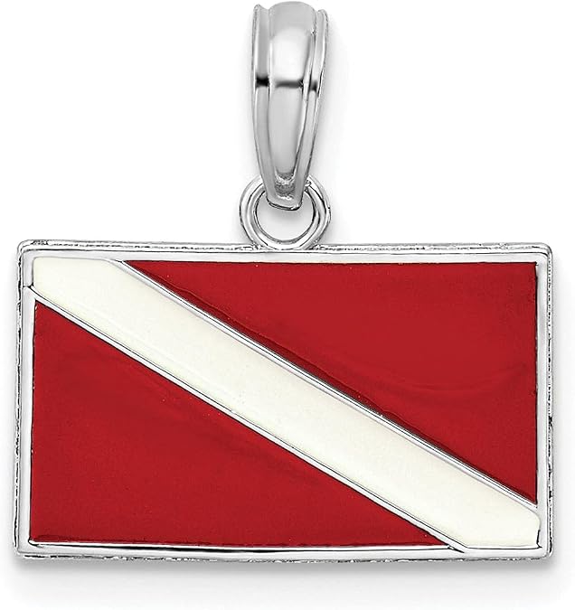 925 Sterling Silver Sports Charm, Polished Enameled Dive Flag Pendant