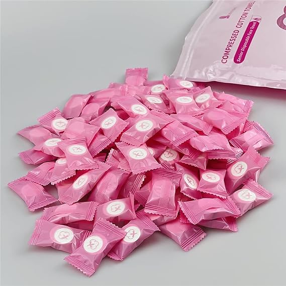 100 Pcs Compressed Towel, Portable Coin Tissue Disposable Mini Coin Towel Face Care Make Up Mask Towel for Travel/Outdoor/Beauty/Salon Sports