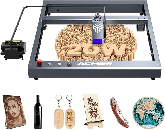 ACMER P2 Laser Engraver, 20W(20000mW) Output Laser Cutting Machine, Laser Engraving Machine,CNC Laser Cutting Machine and Engraving Machine for Stainless Steel, Wood, Metal, Acrylic, Leather and More
