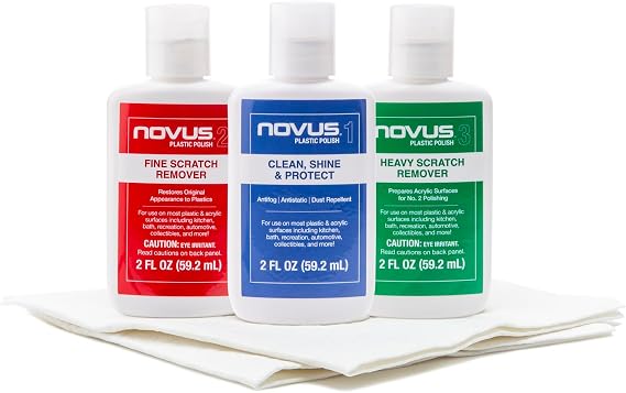 NOVUS-PK1-2 | Plastic Clean & Shine #1, Fine Scratch Remover #2, Heavy Scratch Remover #3 and Polish Mates Pack | 2 Ounce Bottles