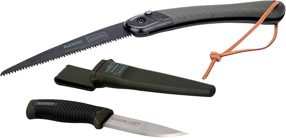 Bahco BAHLAP-KNIFE Ergonomic 7-1/2" Laplander Folding Saw & Knife Set, Includes 396-LAP and 2446-LAP with Rust-Proof Blade and Belt Holster for Bushcraft, Camping, Trail Maintenance & Outdoor Tasks | Trail Maintenance, Wood Processing And Camping Use, Rust Proof Blades, Secure Grip Handles, Belt Holster, Outdoor Carry