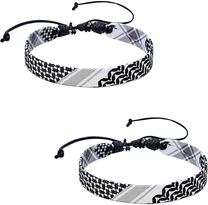2 PCS Braided Palestine Bracelet, Adjustable Palestinian Bracelet | Black and White Traditional Pattern Mens Wristband for Men and Women