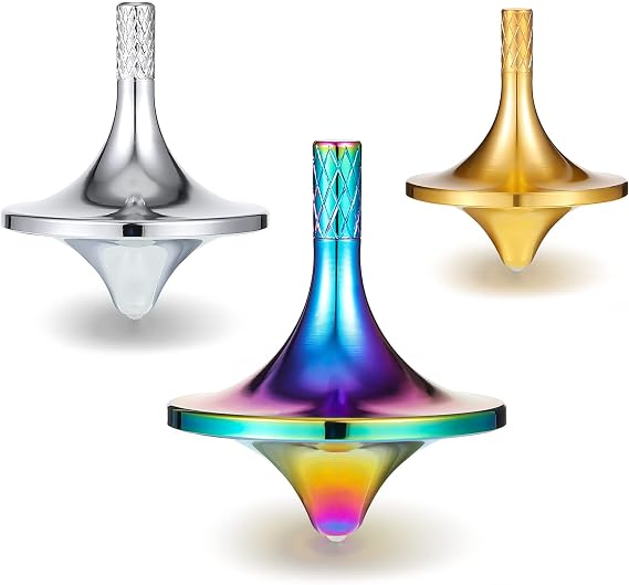 Leitee 3 Pieces Brass Metal Top Spinner Good Balance Desktop Top Spinner for Adults Kill Time Long Time Focus, 3 Colors(Medium (1.1 x 1.3 Inch))