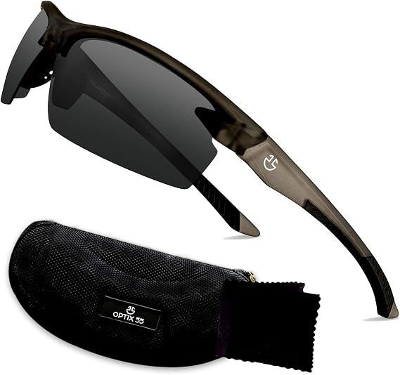 Polarized Sports Sunglasses for Men Women | UV Protection Tinted Polarized Lenses, Unbreakable, Rubber Nose Pad |Baseball, Cycling, Golf, Fishing Running Sun Glasses | Zipper Case + Cloth (Black)