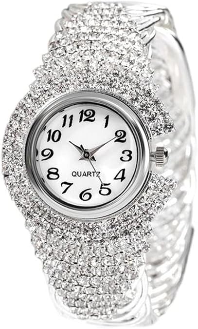 Women Elegant Crystal Bangle Braclet Round Dial Analog Quartz Wristwatch