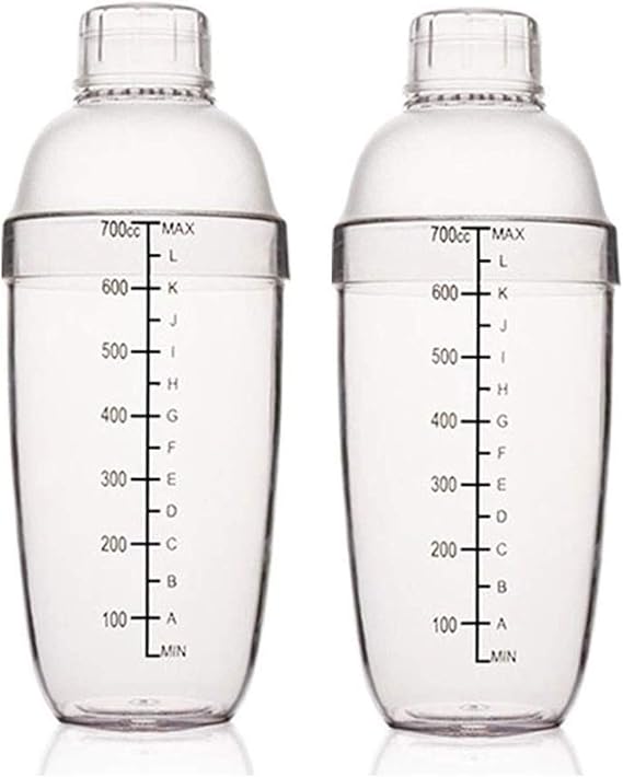 Plastic Shaker Cocktail 700cc / 24 oz Drink Mixer with Marks Clear Milk Tea Wine Shaker Bar Mixing Tool (24oz *2)