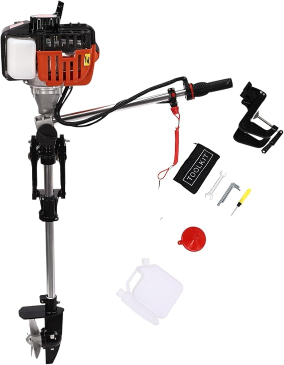 52CC 2.5 HP Outboard Motor 2 Stroke Outboard Boat Motors Manual CVT Start Boat Engine with Forced Air Cooling System within 17.72in Boats for Fishing Aquaculture, Short Shaft