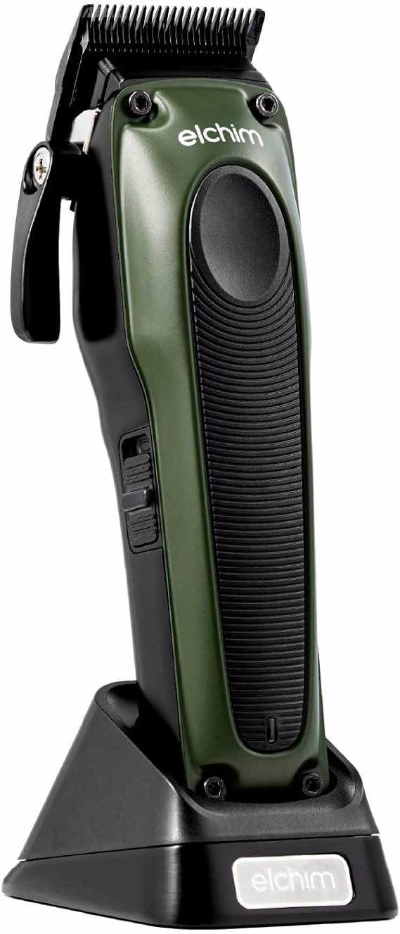 Elchim S-Blade 1 Professional Cord/Cordless Hair Clipper, DLC + Titanium Fade Blade, 7,000 RPM Brushless Motor, 2 Hrs Battery, 6 Metal-Secured Guide Combs, LED Display, Worldwide Use
