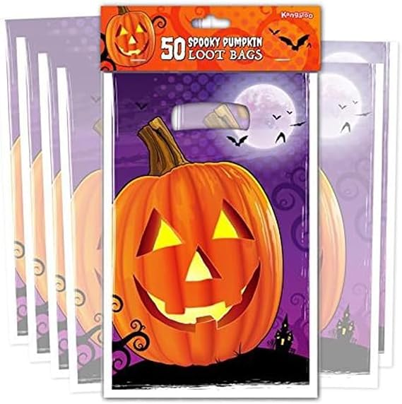Kangaroo 50 Pcs Jack O Lantern Pumpkin Halloween Treat Bags with Handles