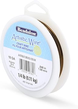Artistic Wire, 18 Gauge Tarnish Resistant Colored Copper Craft Wire, Antique Brass Color, 52 ft