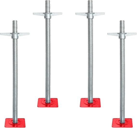 LEADALLWAY 4 Pack 24" Adjustable Leveling Jack Galvanized Solid Screw Jacks with Base Plate for Baker-Style Scaffolding, Silver