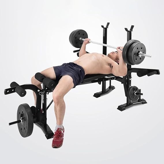 Adjustable Weight Benches, Standard Weight Benches Benches Press Set with Preacher Curl Pad and Leg Developer, Weight Lifting Equipment for Home Gym Full-Body Workout