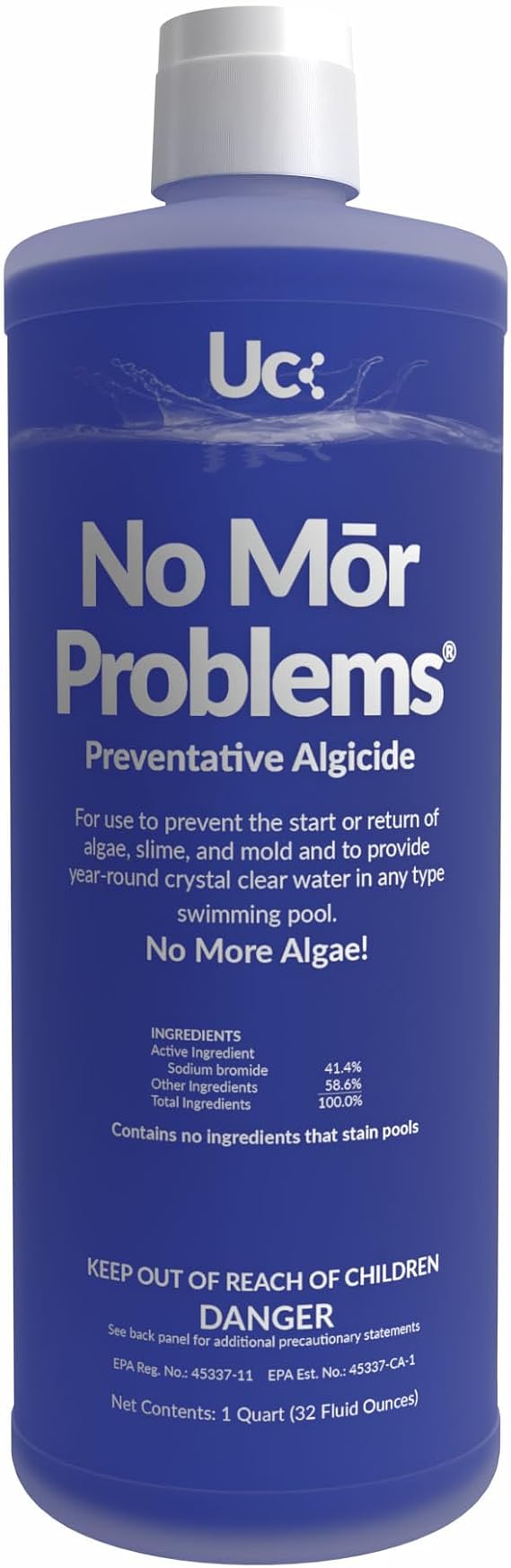 United Chemical No Mor Problems Preventative Pool Algaecide & Water Clarifier - Non-Staining, pH Independent Algae Prevention, 1 Quart
