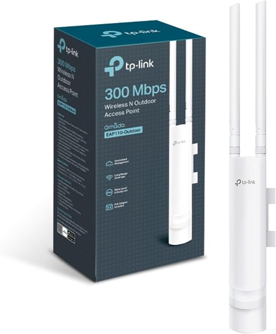TP-Link EAP110-Outdoor 300Mbps Wireless N Outdoor Access Points, 24V Passive PoE, Easily Wall or Ceiling Mount, Free EAP Controller Software - White