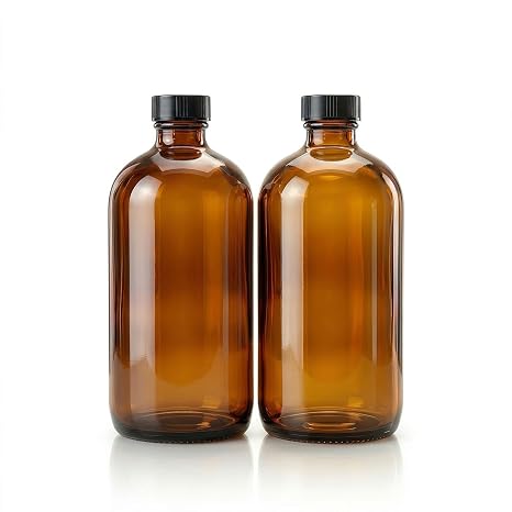2pack 16oz amber Glass Bottles with Reusable Lids (2 Pack),Lab Bottles & Jars Reagent Bottles,Perfect Glass Containers for Secondary Fermentation,Storing condiment, Homemade Essential Oils (16 Ounce)