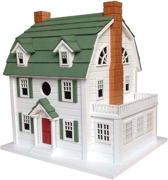 Home Bazaar HB-9509 Dutch Colonial Barn House Decorative Hanging Nest Birdhouse 12.5x10.5x13.5, White/Green