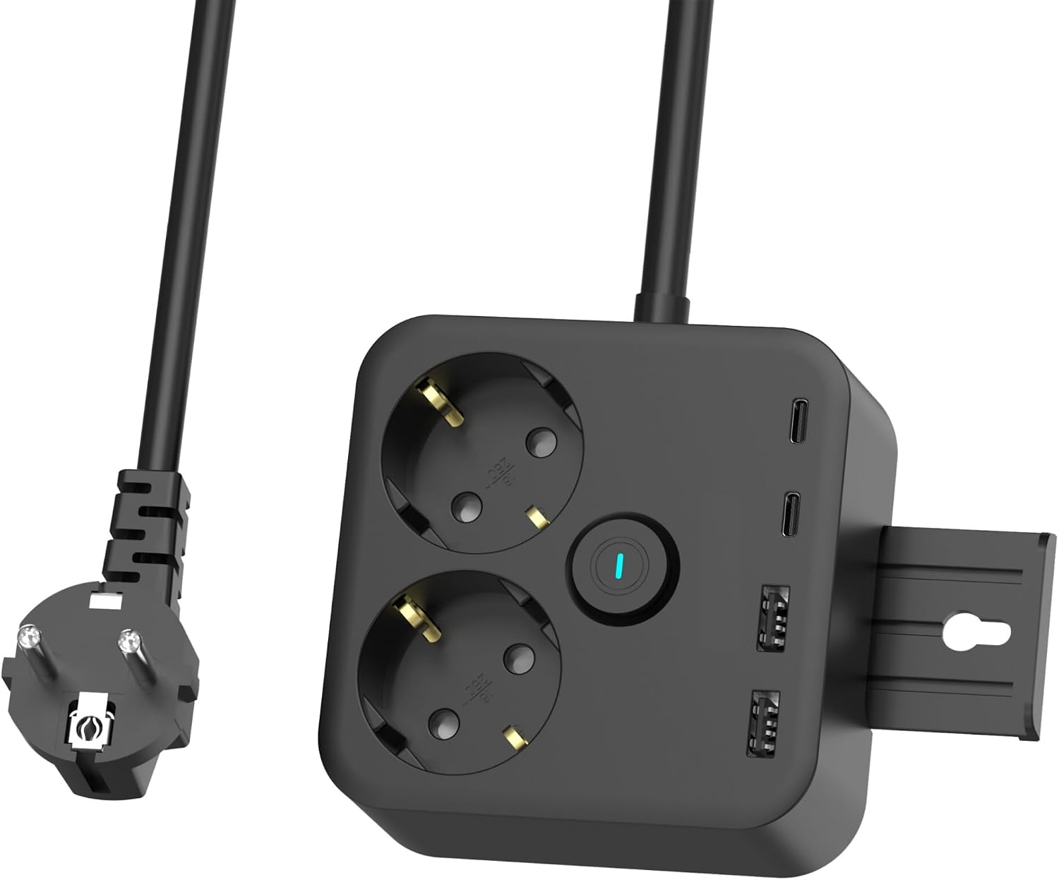 Akım Korumalı Çoklu Priz, 2 Adet USB, 2 Adet Type-C Girişi, Hızlı Şarj Desteği, 1.4 Metre Kablo Uzunluğu, Aç Kapa Düğmeli, Tüm Elektronik Cihazlar İle Kullanıma Uygun 6 Portlu Priz Çoğaltıcı