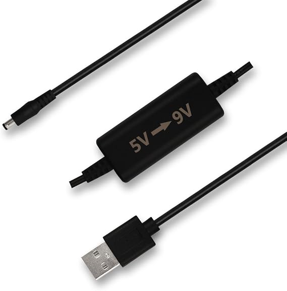 5ft USB 5v to DC 9v Step Up Converter Cable, USB Port Voltage Converter to DC 5.5 x 2.1mm Connector