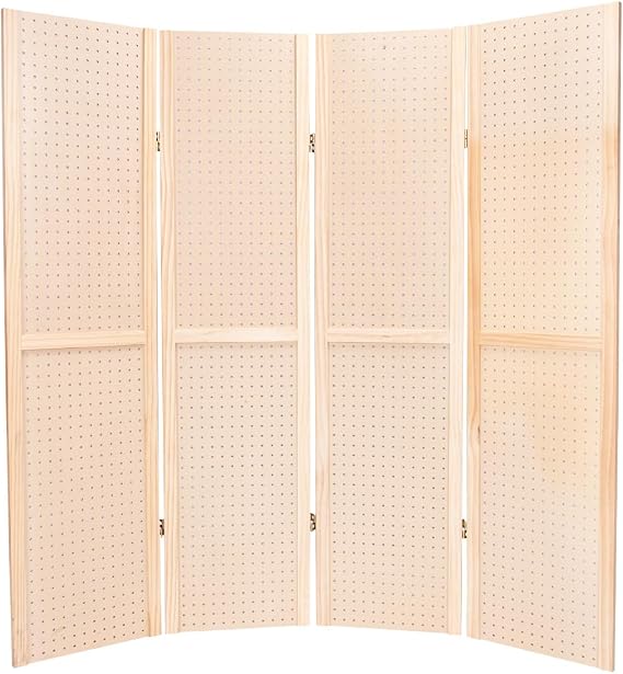 SSWBasics 5 Foot 4-Panel Folding Pegboard Stand for Crafting - Versatile Pegboard Display and Room Divider - Paint-Ready Surface for Customization - Perfect for Trade Shows, Flea Markets, and Home