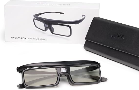AWOL VISION DLP Link 3D Glasses, Rechargeable Active Shutter Eyewear compatible LTV-2500, LTV-3500, Vanish TV & other DLP-LINK 3D projectors (1 Pack)