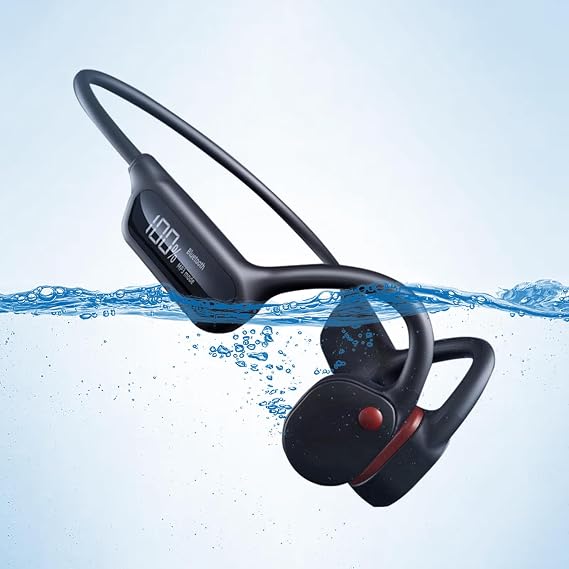 Swimming Headphones Underwater, Bone Conduction Headphones, IP68 Waterproof Earbuds for Swimming Built-in MP3 Player 32G Memory,Wireless Bluetooth 5.3 Open Ear Earbuds for Cycling Sports Black