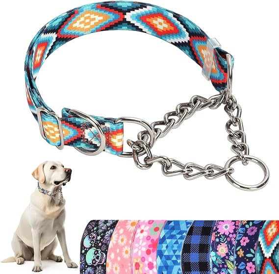 Blue Martingale Collar for Medium Dogs, Dog Chain Collars Escape Proof, M