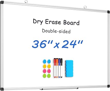 WALGLASS Double Sided White Board Dry Erase, 36''x24'' Magnetic Whiteboard for Wall with Aluminum Frame, Hanging Wall Mount Board for Home Office School Kitchen