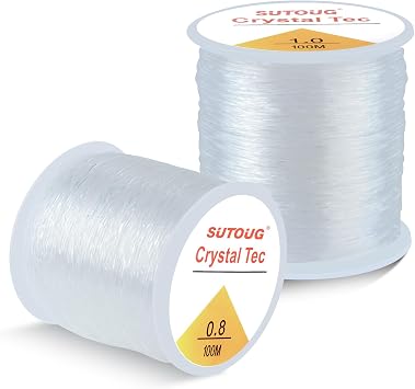 Elastic String for Bracelets, 2 Rolls 0.8mm and 1.0mm Crystal Elastic Cord for Bracelet Beads Jewelry DIY Crafts Bracelets Necklaces White (200M)