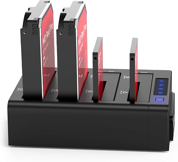 ORICO 4 Bay External Hard Drive Docking Station USB 3.0 to SATA I/II/III for 2.5''/3.5'' HDD SSD with Hard Drive Clone Function Slope Design Support UASP [4 x 20TB]-6648US3