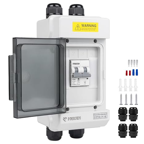 Solar Panels Disconnect Switch 30A 400VDC PV Shut Off Switch Outdoor 1 in 1 Out Circuit Breaker Box IP66 Waterproof UV-Proof