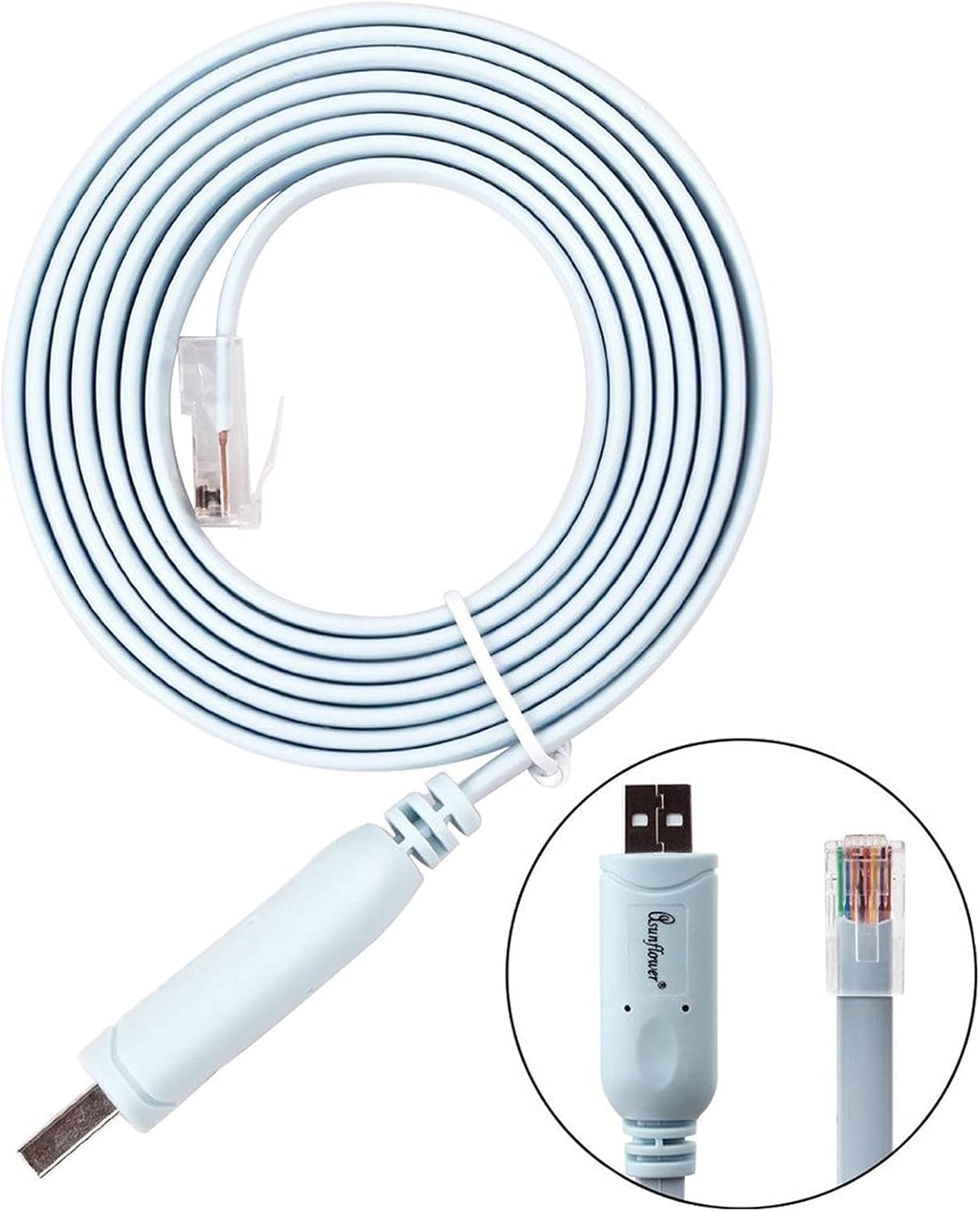 asunflower 6Ft Ftdi USB to Serial  Rs232 Console Rollover Cable for Routers - Rj45