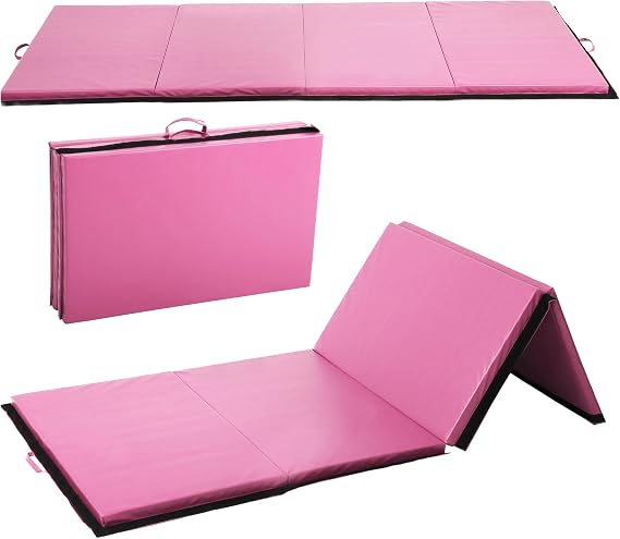 4'x10'x2" 4-Panel Folding Gymnastics Mat, 2-Inch Thick PU Leather Tumbling Mat with Carrying Handles for Exercise, Yoga, Cheerleading, Martial Arts & Home Workouts