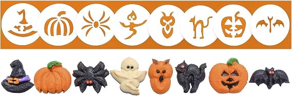 Impress Cookie Press Disks - Halloween Set of 8 | Food Safe Plastic Shapes, Pumpkin, Bat, More, Fits Many Manual Models, See Disk Sizing Image to ensure fit with your press