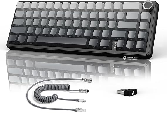 ATTACK SHARK X66 Gaming Keyboard, Tri-Mode Wireless/Bluetooth/Wired, Hot-Swappable, Mechanical Keyboard, 60% Layout, 66 Keys with Knob, PBT, No Numpad, Linear Strawberry Axis, Basket Structure