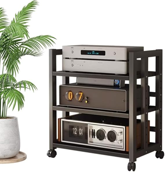 3/4-tier Movable Av Media Stand, Audio Rack With Adjustable Shelves, Stereo Racks And Stands With Wheels, Hifi Rack For Home, Office, Theater(3-Tier/40x40x90cm)