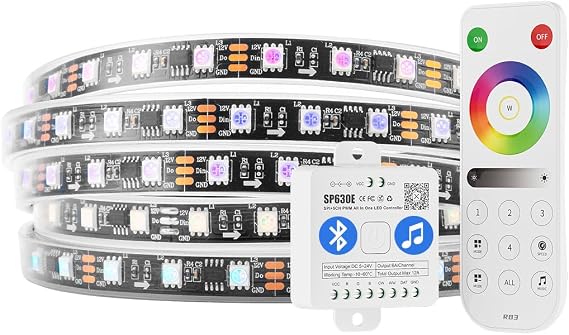 BTF-LIGHTING WS2811 RGB IC Addressable LED Strip DC12V 16.4FT 60LEDs/m 20Pixels/m 300LEDs 100pixels Black PCB IP67, 4 Zones 2.4GHz RF Remote RB3 & SP630E Bluetooth Controllers Kit(NO Power Adapter)
