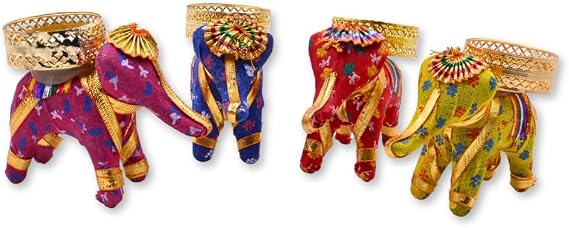 Set of 4 Assorted Handcrafted Elephant Diya Tealight Candle Holder Decorative Lantern Diwali Gift Indian Festival Housewarming Gifts Items