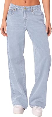 NIMIN Womens Vintage Baggy Mid Rise Washed Jeans Loose Straight Wide Leg Y2K High Waisted Denim Pants with Pockets Bleached Blue XX-Large