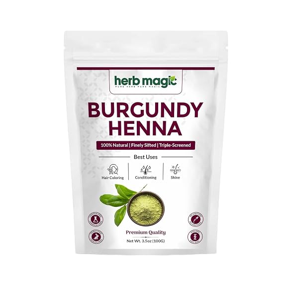 HerbMagic Burgundy Henna Powder-3.5 oz (100g) Pack | 100% Natural Herbal Hair Color | Ammonia-Free, PPD-Free.