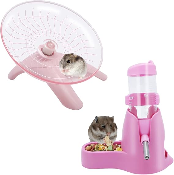 2 Packs, Hamster Water Bottle + Hamster Wheel Hamster Flying Saucer for Dwarf Hamsters Gerbil Mice
