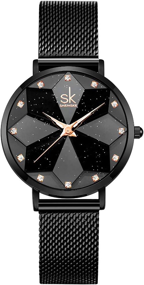 SHENGKE Creative Simplicity Women's Wrist Watch with Stars Mesh Strap Elegant Women's Watch Business Wrist Watch
