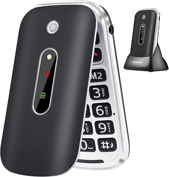 Flip Phone for Seniors with Large Buttons | GSM Mobile phone for the Elderly with SOS Button, Large 2.4 Inch Screen | Charging dock, UK charger, T201