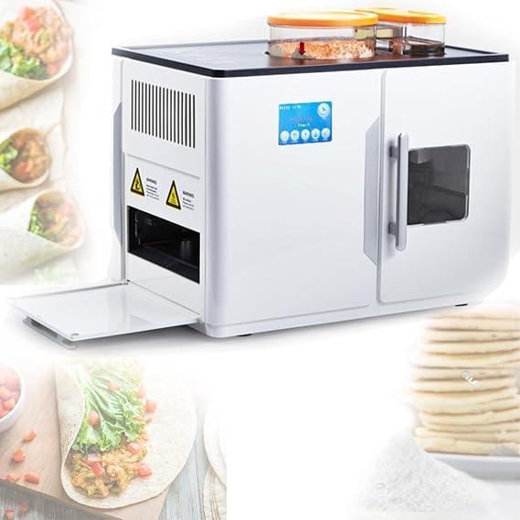 Electric Roti Tortilla Press Flat Bread Pita Making Machine 1800W Intelligent Fully Automatic Pancake Machine Pancake Robot One-Click Production of 8 Pieces/Time,for Home