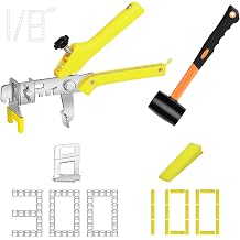 Storystore Tile Leveling System with Tile Pliers and Hammer - 300 Piece Tile Spacers Clips and 100 Piece Reusable Wedges, 1/8 Inch Tile Installation Tools Kit