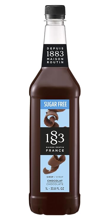 1883 Sugar Free Chocolate Syrup for Drinks, Made in France, 1 Liter Plastic Bottle
