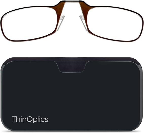ThinOptics unisex-adult Reading Glasses + Black Universal Pod Case | Brown Frames, 1.00 Strength Readers Brown Frames / Black Case, 44 mm