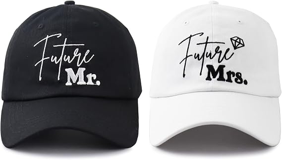 2 PCS Future Mr and Mrs Hats for Men Women, Embroidered Adjustable Cotton Couples Matching Gifts Baseball Cap