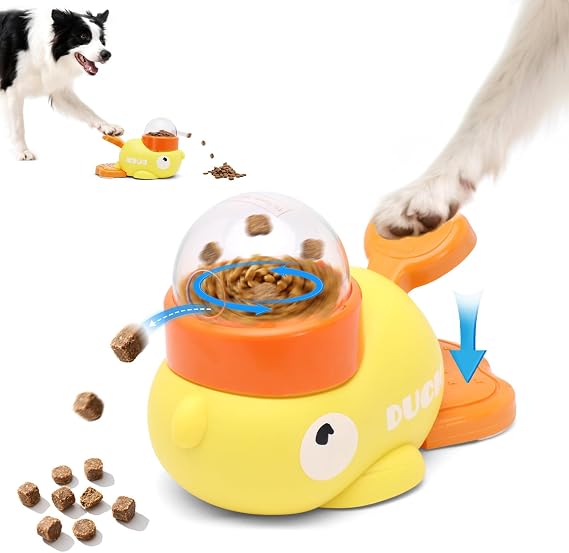 Interactive Cat Puzzle Toy - Treat Dispenser & Enrichment Toy for Indoor Cats, Mental Stimulation and Slow Feeding, Duck Shape Interactive Game for Small Dogs, Yellow