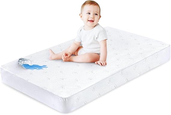 Crib Mattress Protector Sheets Fitted Waterproof Crib Mattress Pad Cover, Noiseless & Machine Wash 100% Absorbent Crib/Toddler Mattress Protector Sheet Quilted, White, 52" x 28" x 8.6"