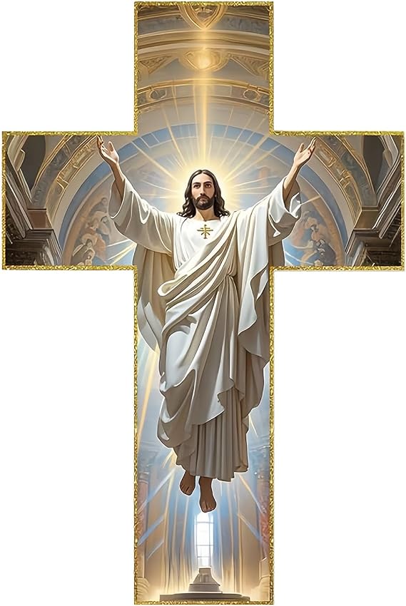 Wooden Cross Wall – Jesus Vintage Decor, Handmade Christ Sculpture with Detail, Rustic Hanging Ornament with Charm, Religious Supplies Classic Style, Decoration for Christmas, Living Room, Dining Room
